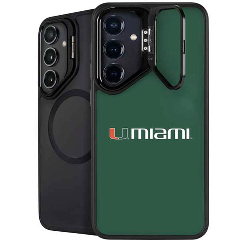 University of Miami Horizontal Mark on Green Galaxy S24 FE Kickstand Case